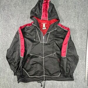 Unionbay Mens XL Vintage Windbreaker Jacket Black Red Contrast Stitch Anorak